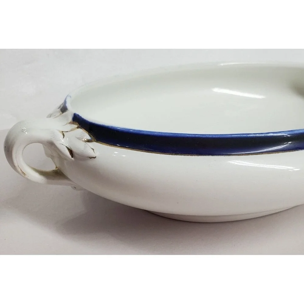 Booths Silicon China‎ Porcelain England Cobolt With Gold Trim Tureen, Vintage